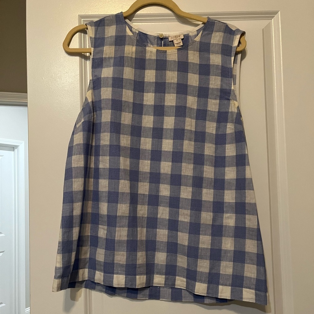JCrew linen plaid blouse